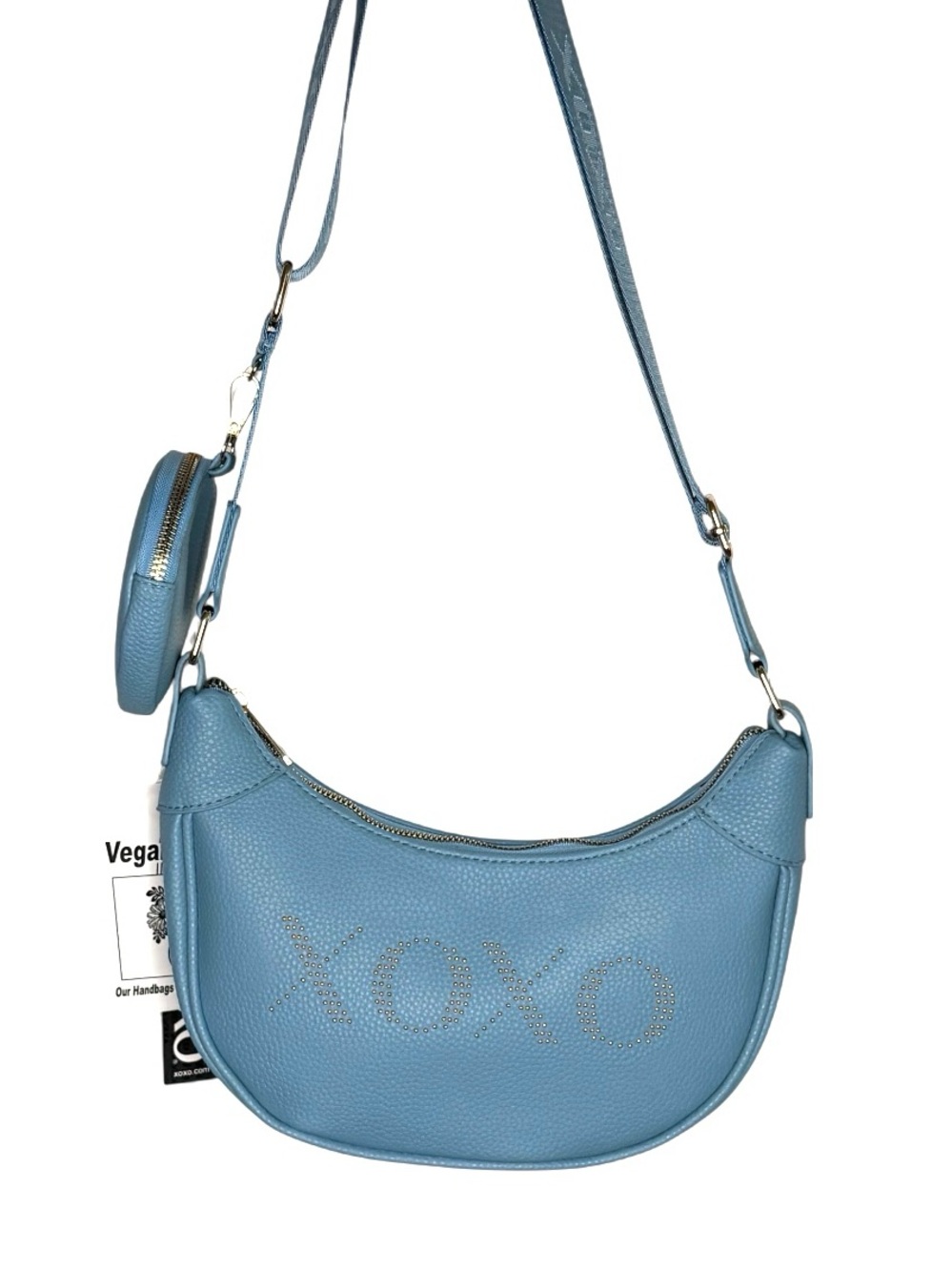 XOXO Sky Blue Smooth Vegan Leather Crescent Shoulder Bag - NWT